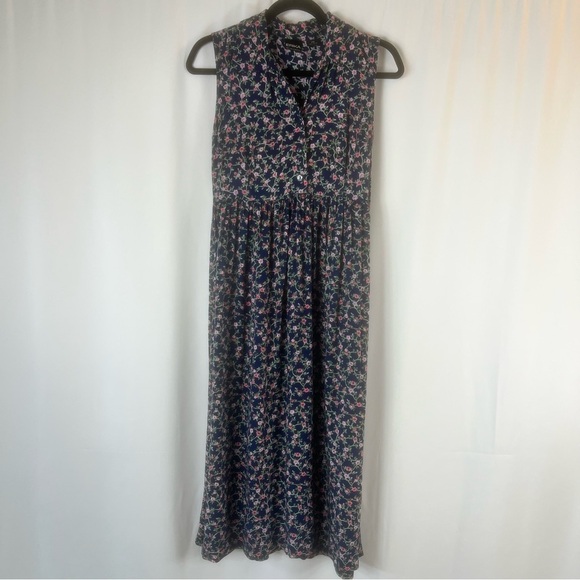 Vintage Erika Cottage-core boho Sleeveless PM Blue Floral Collar Button Down - Picture 1 of 13